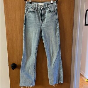 Mango Light Blue Raw-Edge Flare Jeans